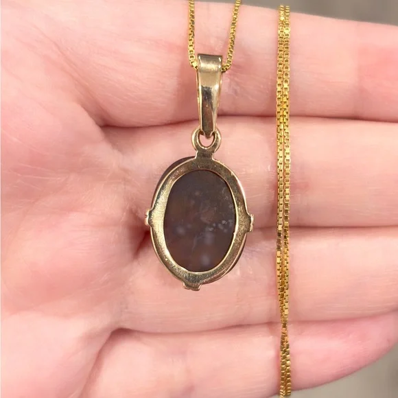 Vintage 14K Gold Fire Agate Pendant with Diamond Accents - Picture 8 of 10
